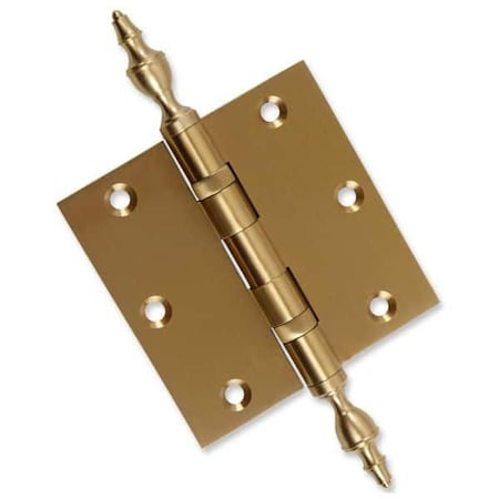 3-1/2 X 3-1/2 Solid Brass Hinge, Satin Brass Finish With Urn Tips